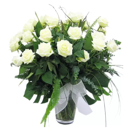 Florero para Condolencias de 24 Rosas Blancas