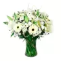 Florero de Condolencias Flores Gerberas y Lilums Blancos