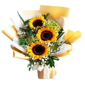 Ramo de 3 Girasoles Más Gipsofilia Flores del campo y Eucalipto