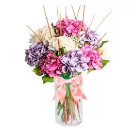Florero con 8 Hortensias  más Flores mix Florero con 8 Hortensias  más Flores mix