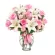 Florero con 12 Rosas Rosadas y 10 Liliums blancos y Claveles