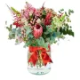 Florero con Proteas Pink Ice, hipérico limonios flores rusticas y Eucalipto