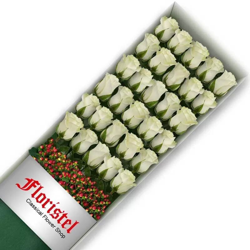 Caja de 30 Rosas Blancas