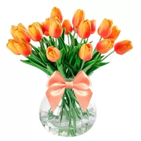 Florero Con 20 Tulipanes Color Naranja