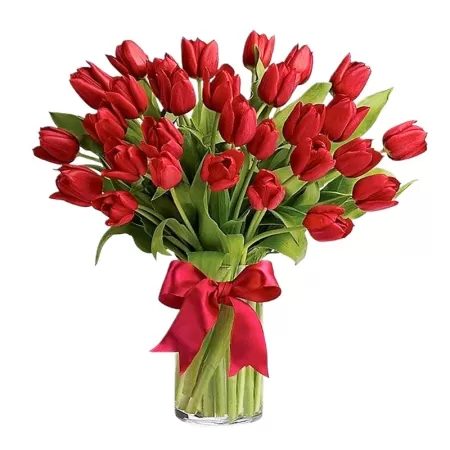 Florero Con 30 Tulipanes Color Rojos