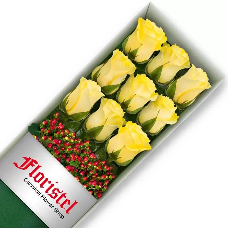 Caja de 9 Rosas Amarillas