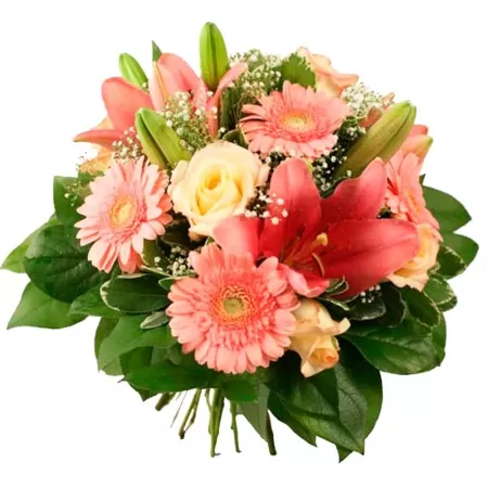 Ramo de Flores con Gerberas y Liliums Rosados Mediano