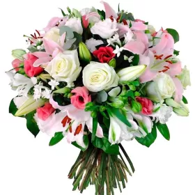 Ramo de Flores Grande con Gerberas Rosas LiIiums más Flores Mix en Tonos Blancos y Rosados