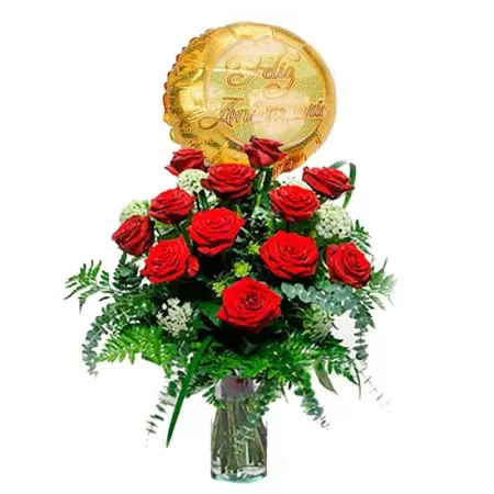 Florero de 12 Rosas Rojas Aniversario