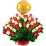 Canastillo 50 Rosas Blancas y Rojas Aniversario con Globo