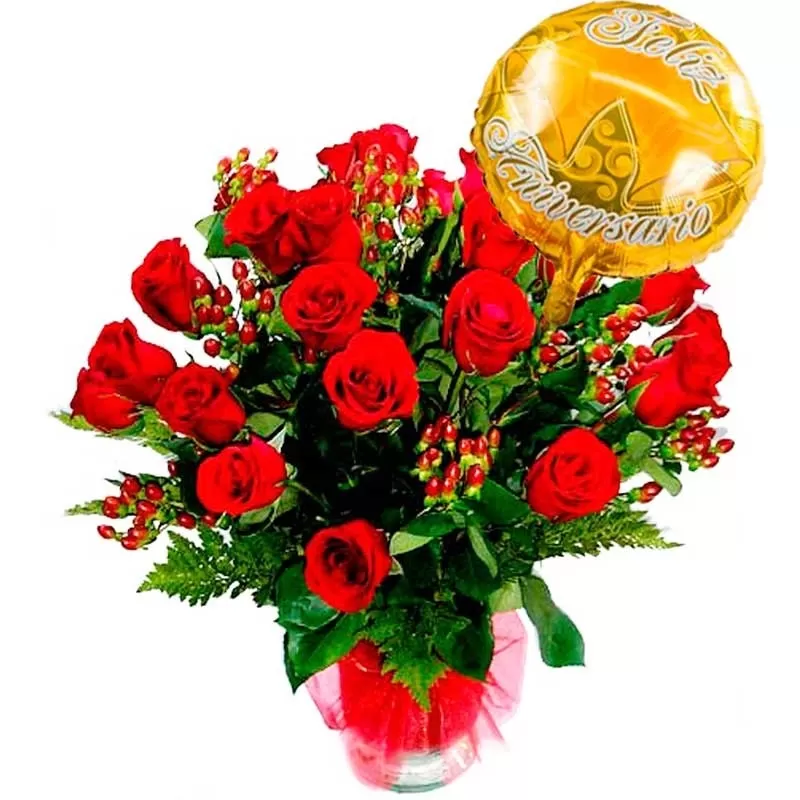 Florero de 24 Rosas Rojas Aniversario