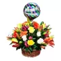 Cesta Para Cumpleaños 12 rosas más astromelias gerberas liliums y flores mix más globo