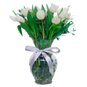 Florero Con 20 Tulipanes Blancos Florero Con 20 Tulipanes Blancos