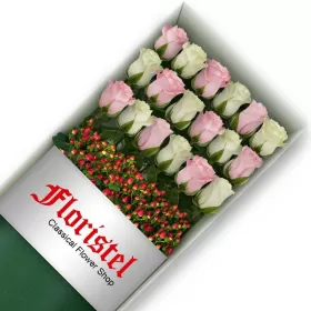 Cajas de 18 Rosas MIx Blancas y Rosadas