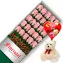 CAJA CON 24 ROSAS ROSADAS MÁS GLOBO DÍA DE LA MADRE Y PELUCHE 