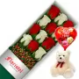 CAJA CON 12 ROSAS BLANCAS Y ROJAS MÁS GLOBO DÍA DE LA MADRE Y PELUCHE