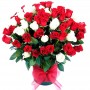Florero con 80 Rosas Rojas y Blancas Importadas.