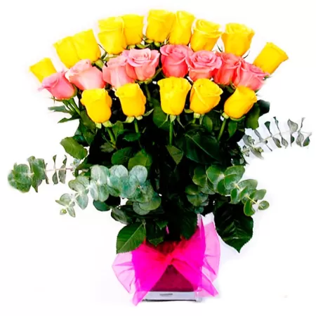 Florero de 24 Rosas-Amarillas y Rosadas