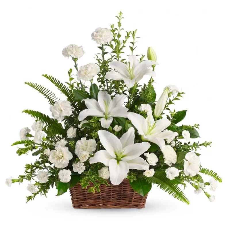 Canastillo de Condolencias Mix Flores Blancas